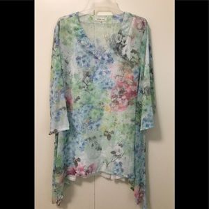 Indigo Soul Sz XL Polyester Tunic Floral Sheer